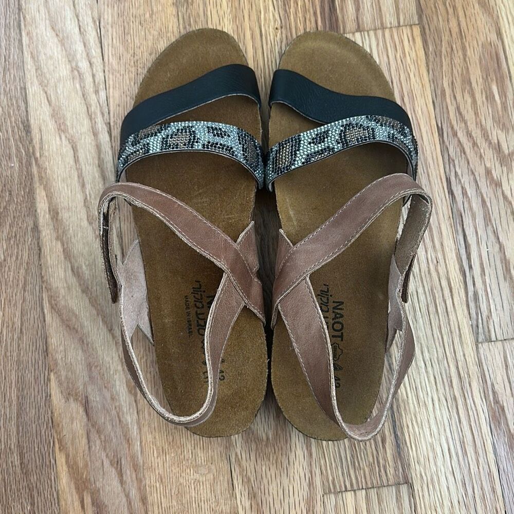 NAOT Footwear Krista Sandals Latte Brown/ Black Leather Women’s 42 - Picture 5 of 9